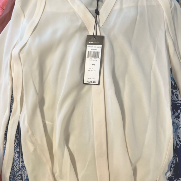 BCBGMaxAzria Cream Relaxed Blouse with Mandarin Collar (XXS) NWT - Picture 4 of 4